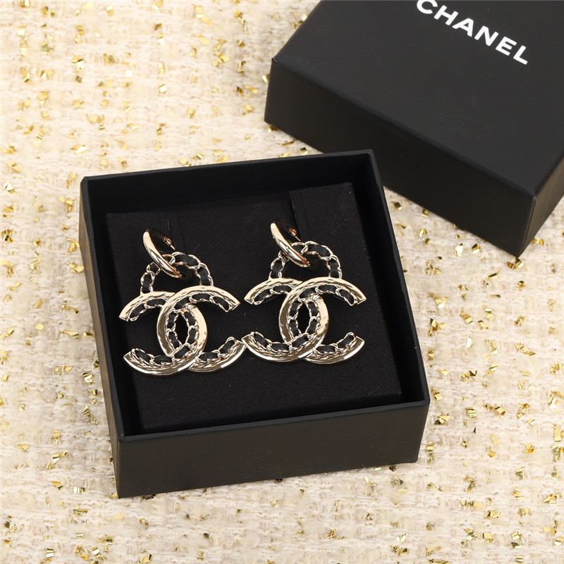 Chanel leather chain double c earrings