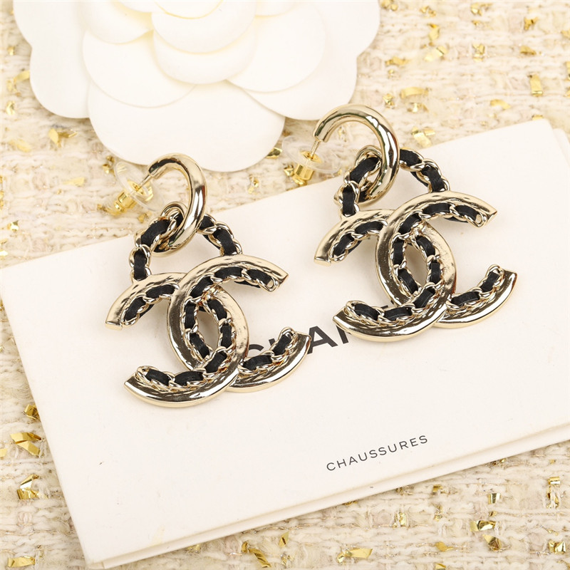 Chanel leather chain double c earrings