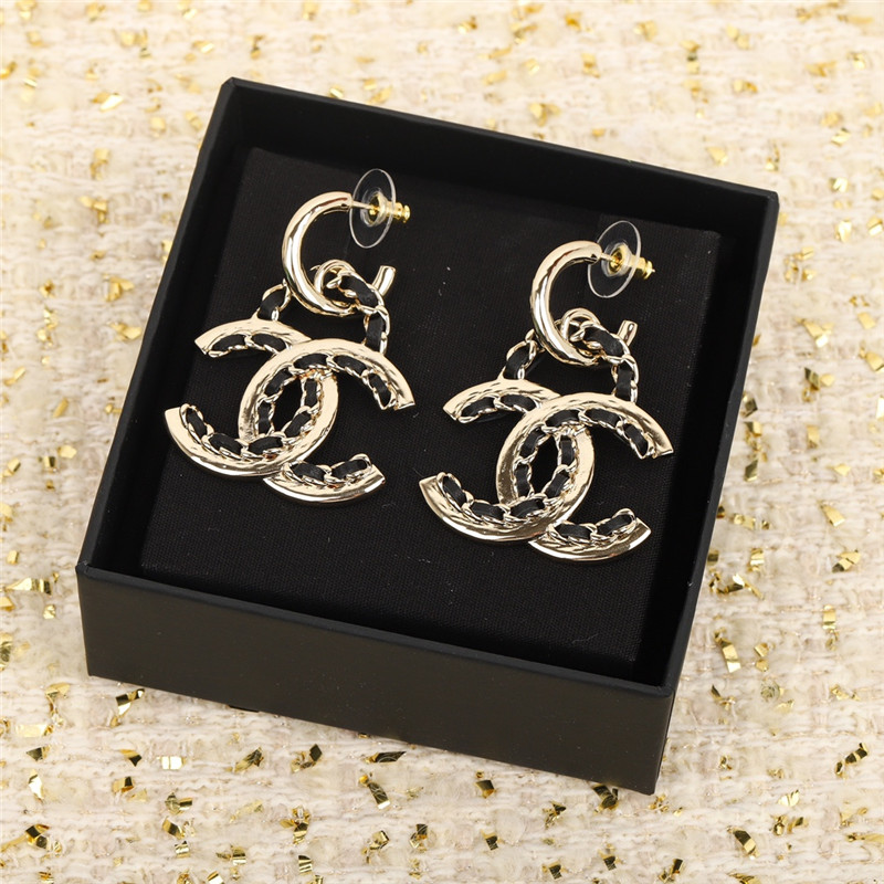 Chanel leather chain double c earrings
