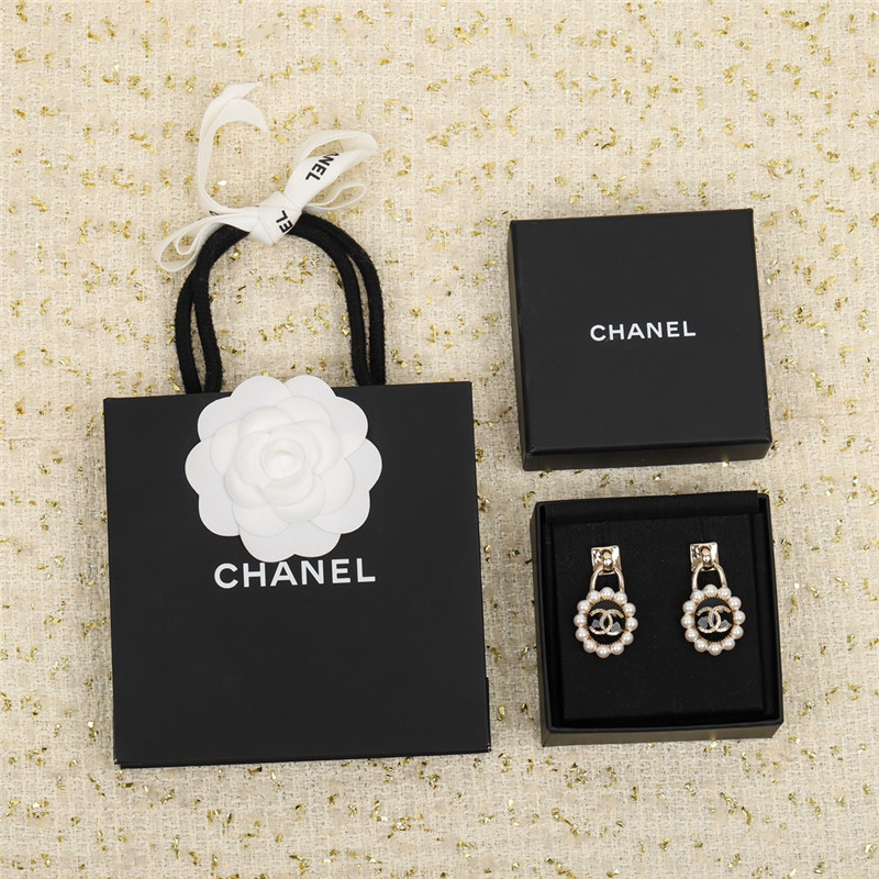 Chanel handmade pearl double c stud earrings