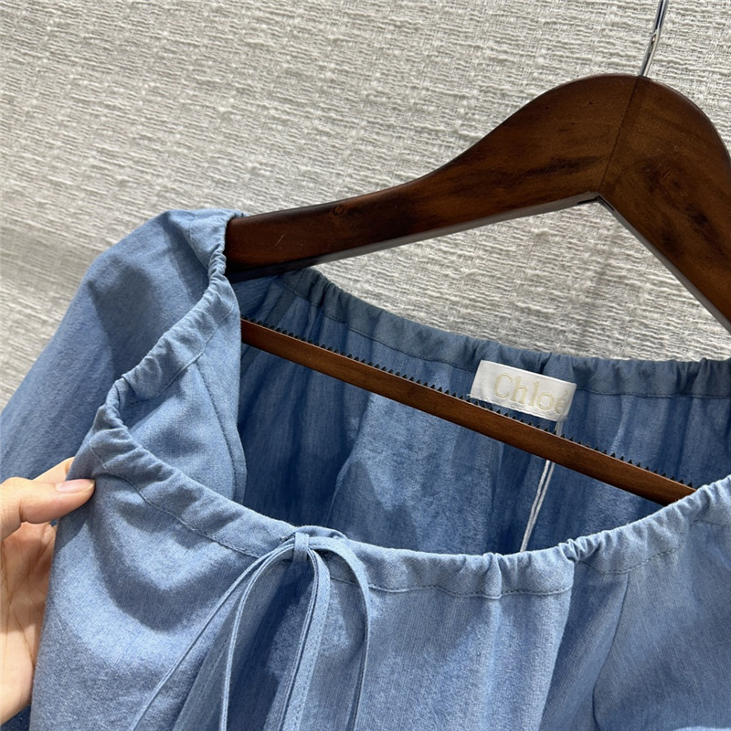 Chloé drawstring one-shoulder denim blue top replica clothing