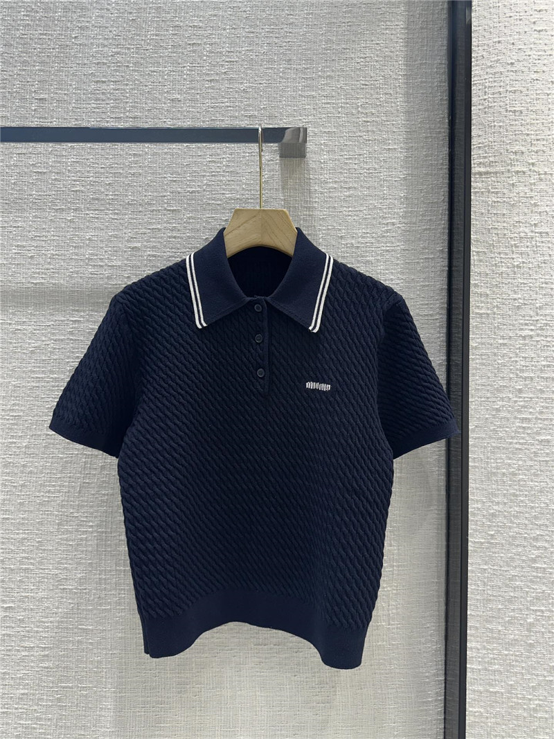 miumiu contrast stripe cable knit polo top replica clothes