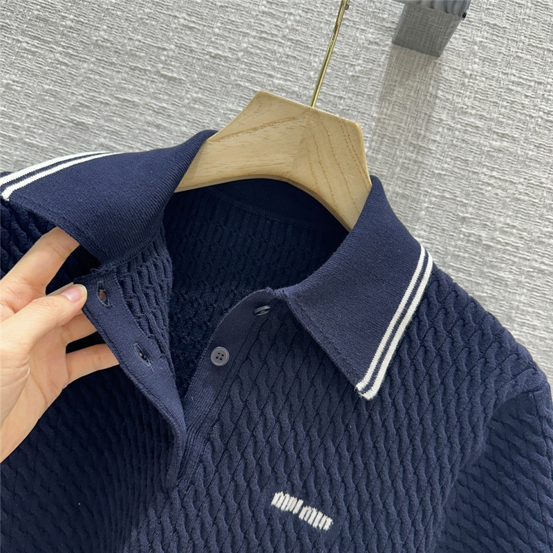 M1um1u contrast stripe cable knit polo top replica clothes