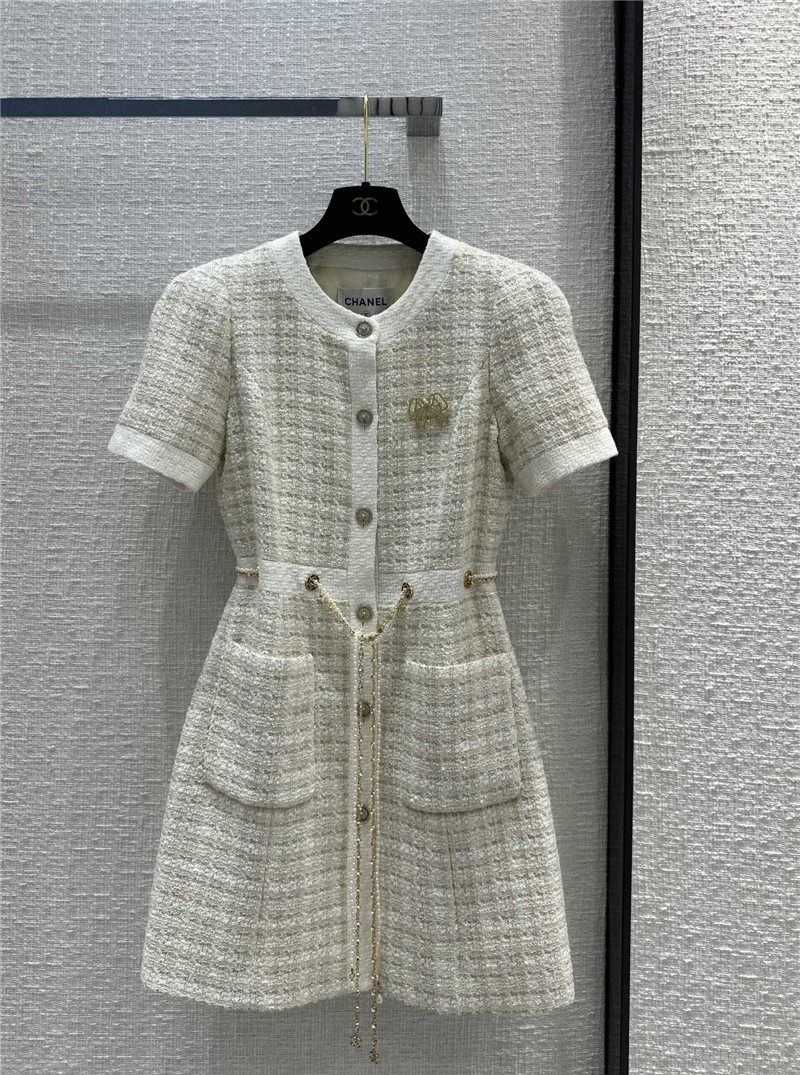 Chanel woven plaid tweed jacket dress replica clothing