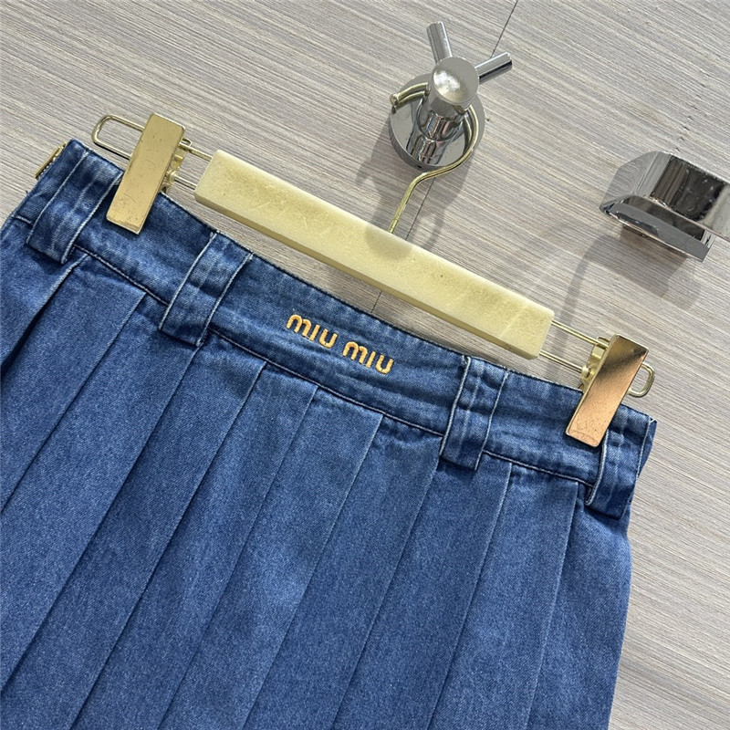 miumiu soft denim low waist pleated short skirt replica clothes