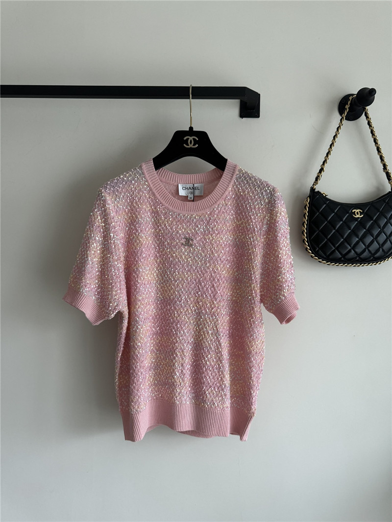 Chanel new bling beads embellished short-sleeved replica clothing