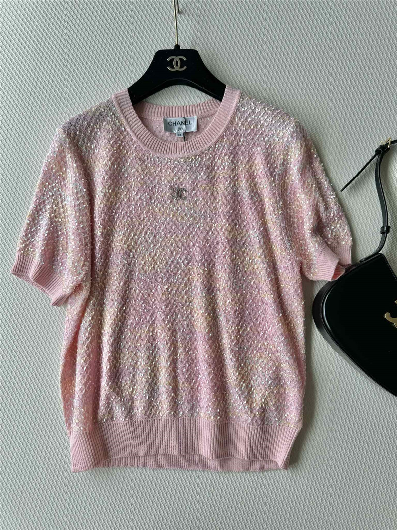 Chanel new bling beads embellished short-sleeved replica clothing