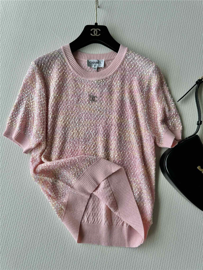 Chanel new bling beads embellished short-sleeved replica clothing