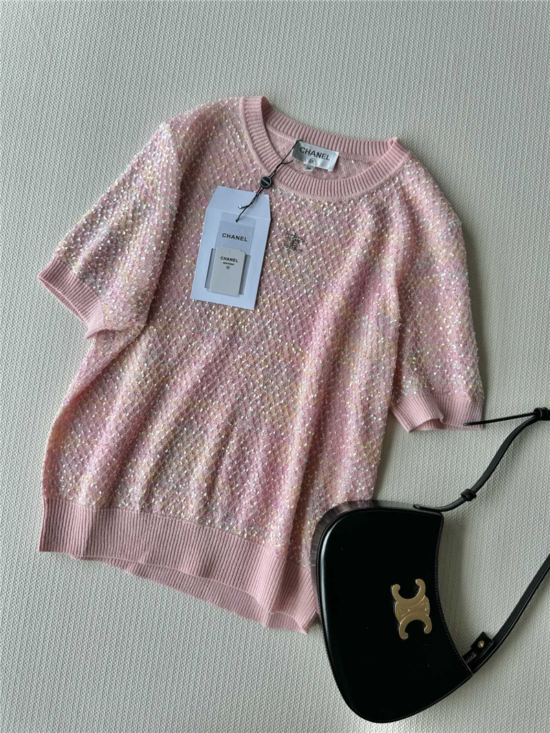 Chanel new bling beads embellished short-sleeved replica clothing