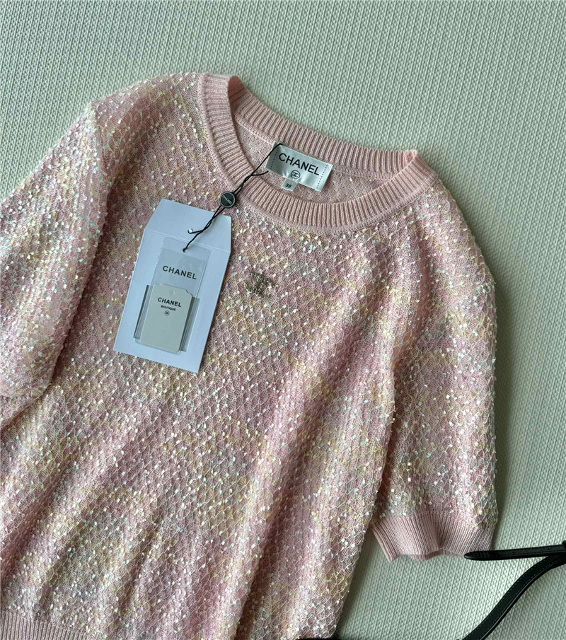 Chanel new bling beads embellished short-sleeved replica clothing