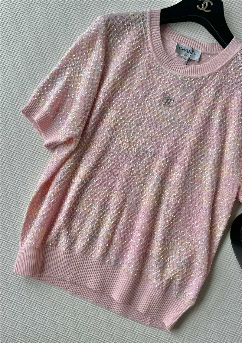 Chanel new bling beads embellished short-sleeved replica clothing