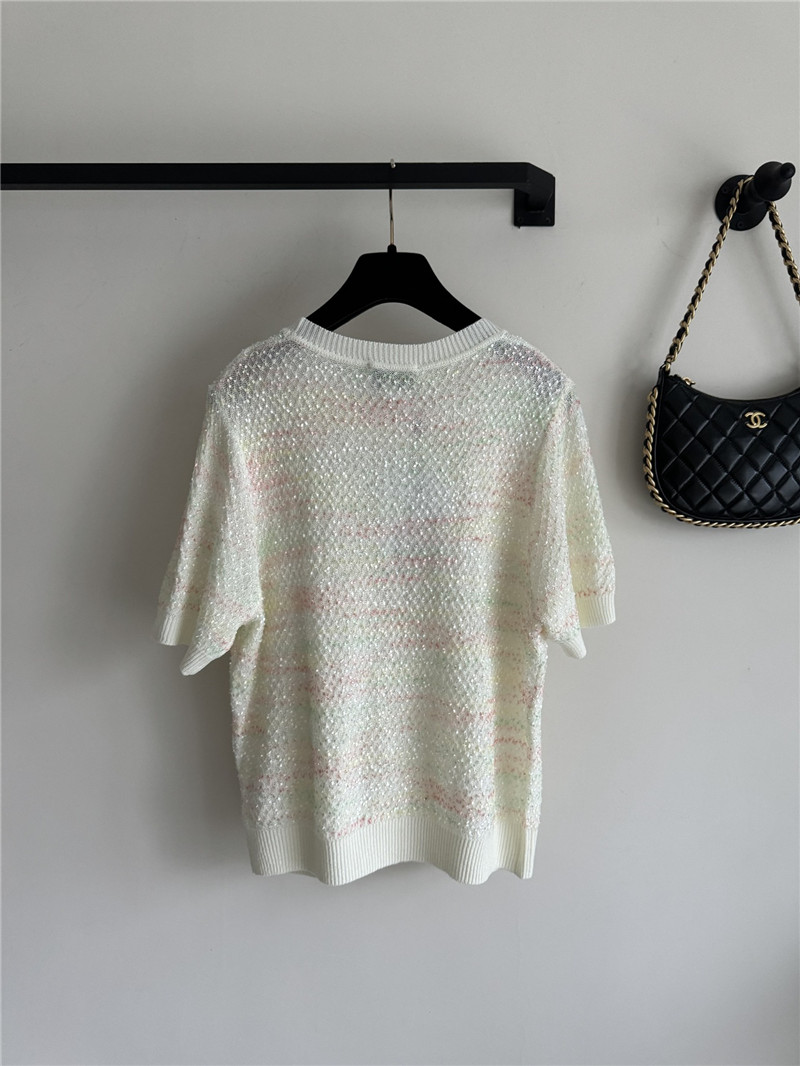 Ch**el new bling beads embellished short-sleeved replica clothing