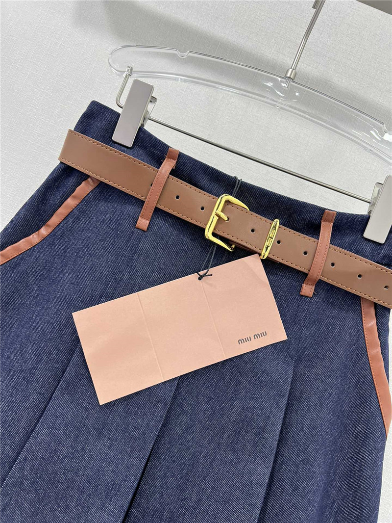 M1um1u new midi skirt with leather trim replica clothes