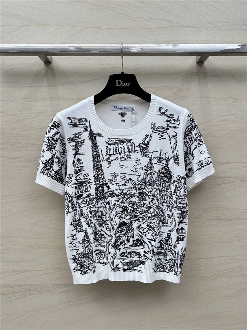 dior graffiti embroidered short-sleeved top replica clothing