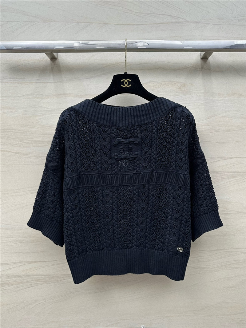 Ch**el logo wool short sleeve sweater navy