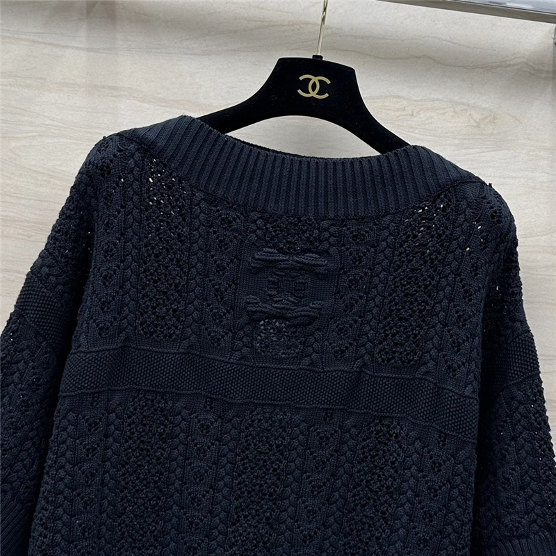 Ch**el logo wool short sleeve sweater navy