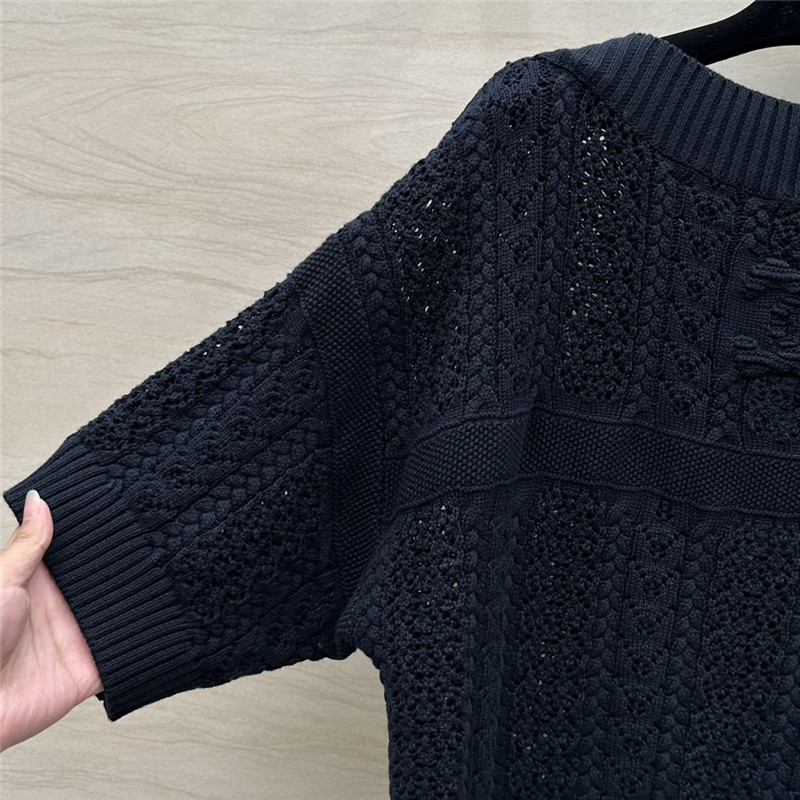 Ch**el logo wool short sleeve sweater navy