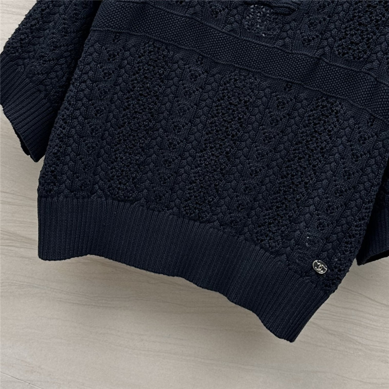 Ch**el logo wool short sleeve sweater navy