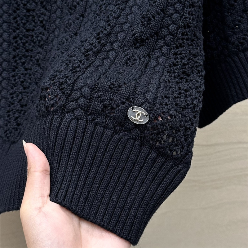 Ch**el logo wool short sleeve sweater navy