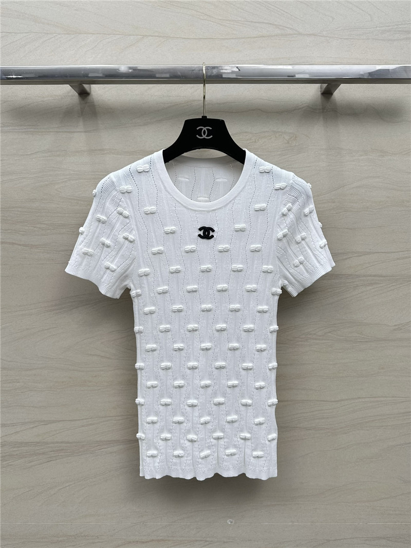 Chanel embossed bow knitted top replica clothes