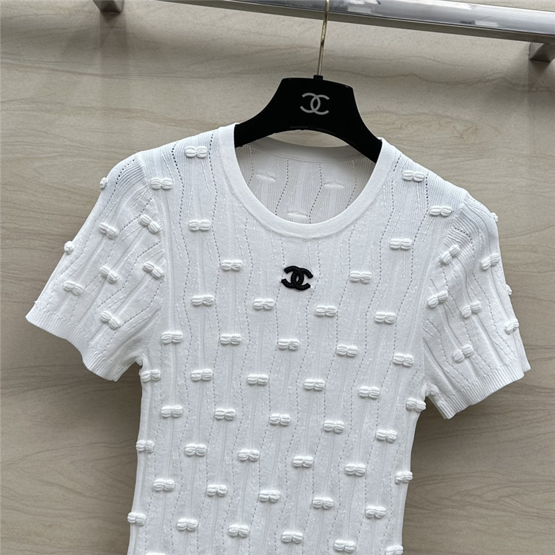 Chanel embossed bow knitted top replica clothes