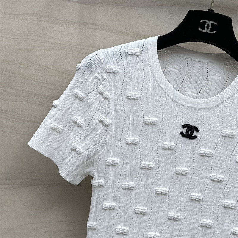 Chanel embossed bow knitted top replica clothes