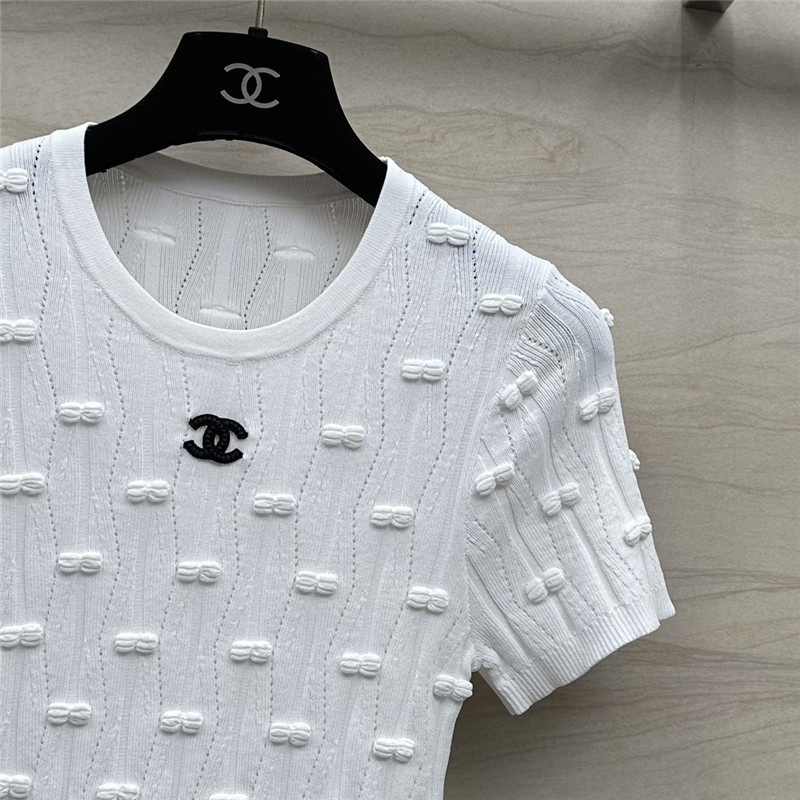 Chanel embossed bow knitted top replica clothes