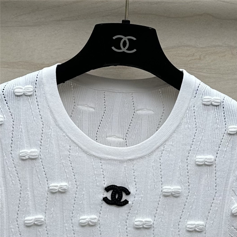 Chanel embossed bow knitted top replica clothes