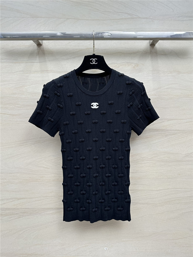 Chanel embossed bow knitted top replica clothes