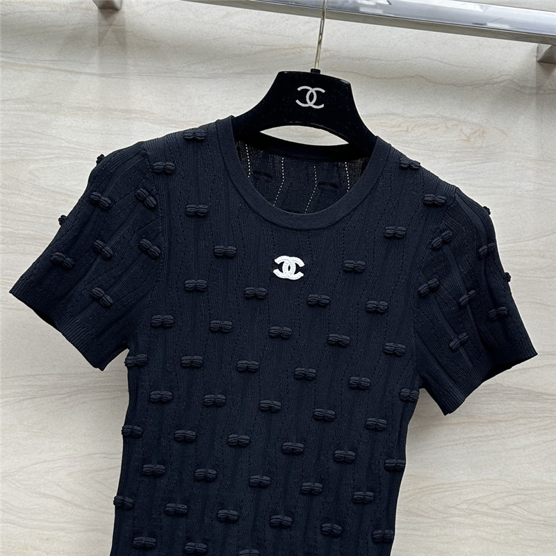 Chanel embossed bow knitted top replica clothes