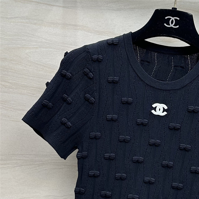 Chanel embossed bow knitted top replica clothes