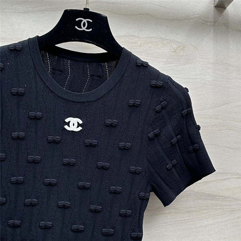 Chanel embossed bow knitted top replica clothes