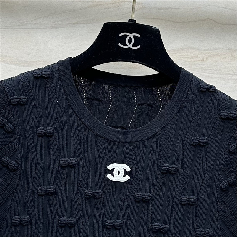 Chanel embossed bow knitted top replica clothes
