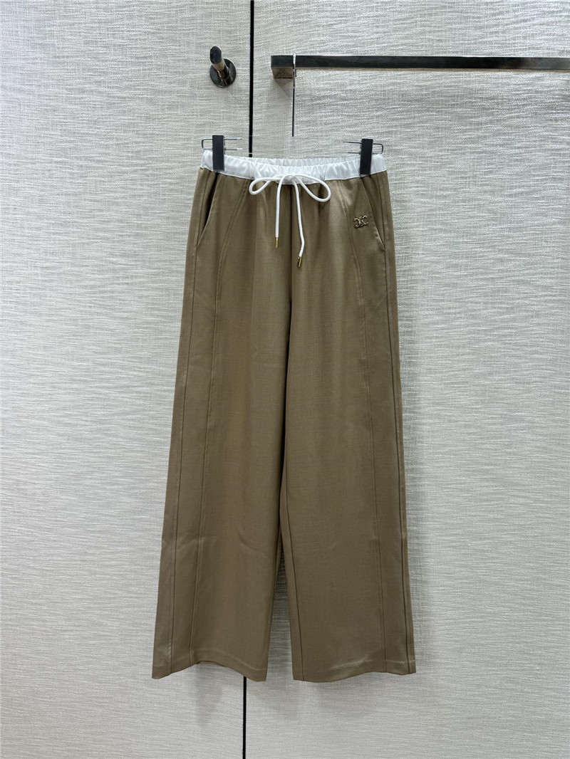 Celine Brown Wide-Leg Drawstring Pants