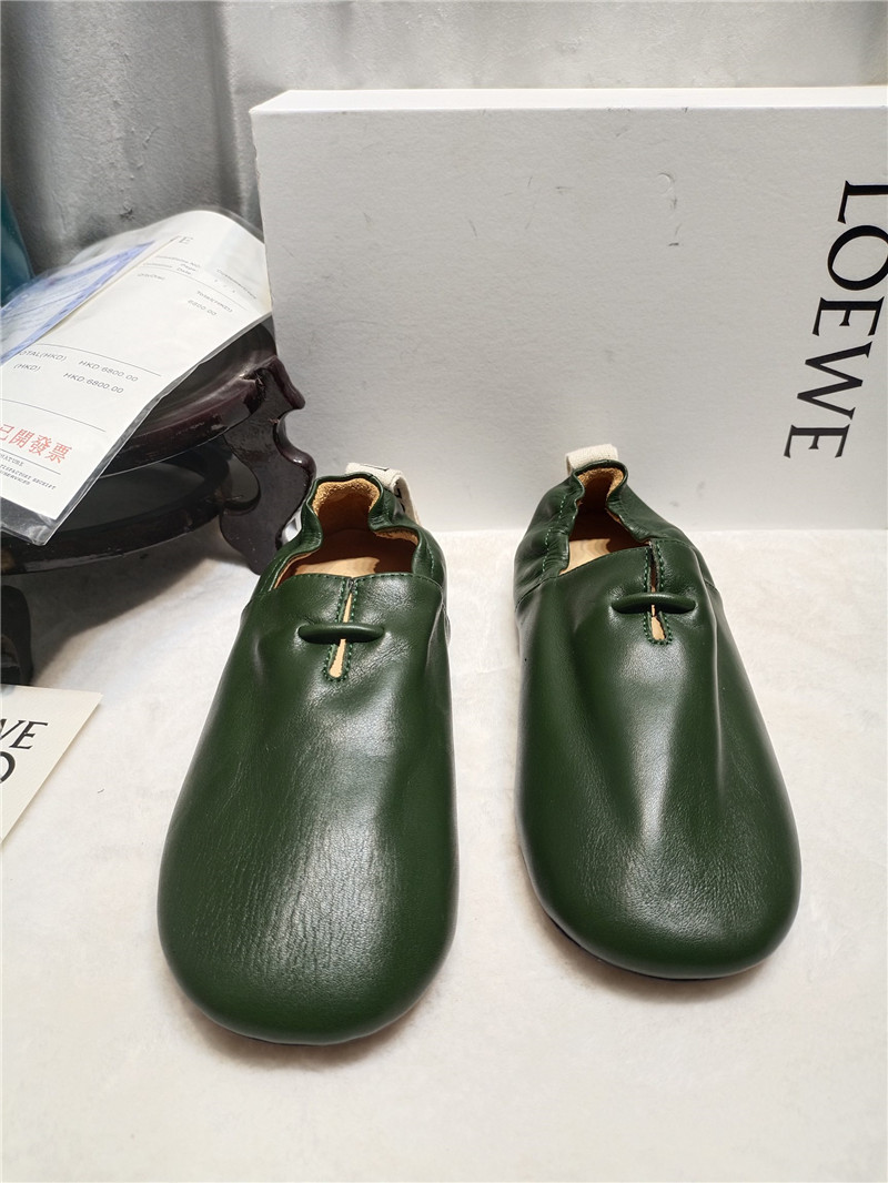 Loewe Green Leather Ballet Flats