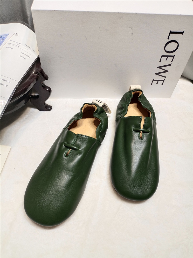 Loewe Green Leather Ballet Flats