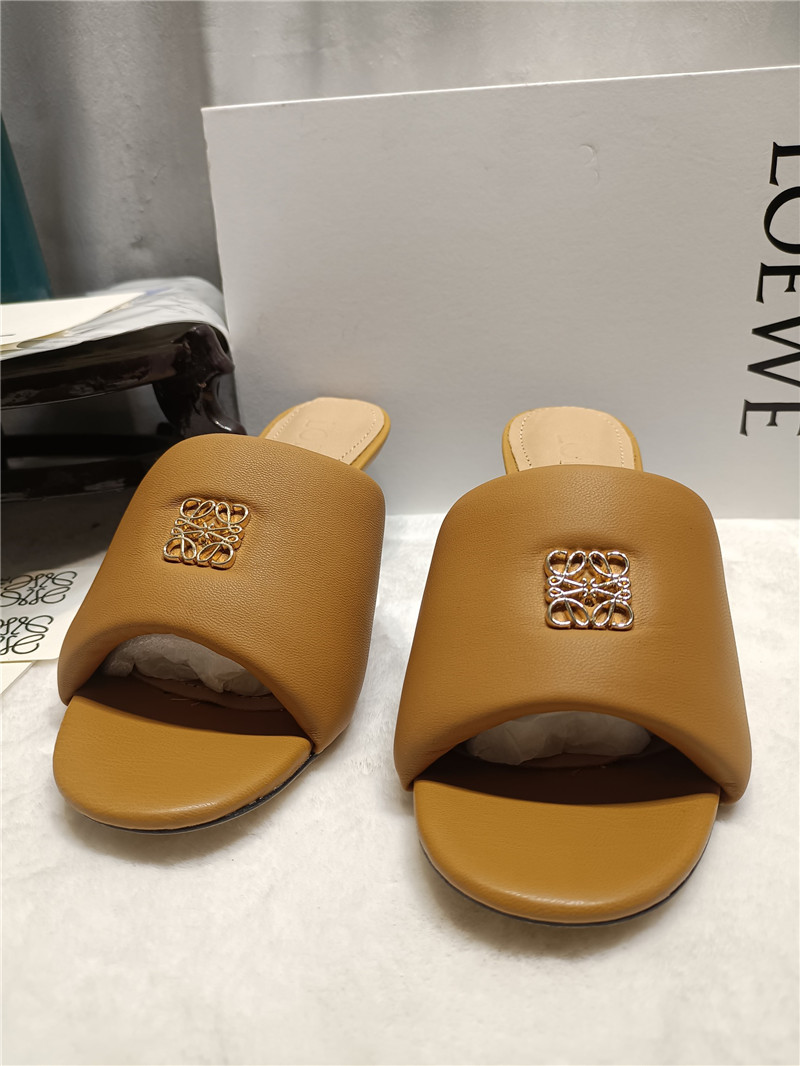 Loewe Anagram Medallion Kitten-Heel Mules in Brown