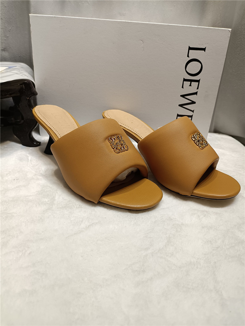 Loewe Anagram Medallion Kitten-Heel Mules in Brown