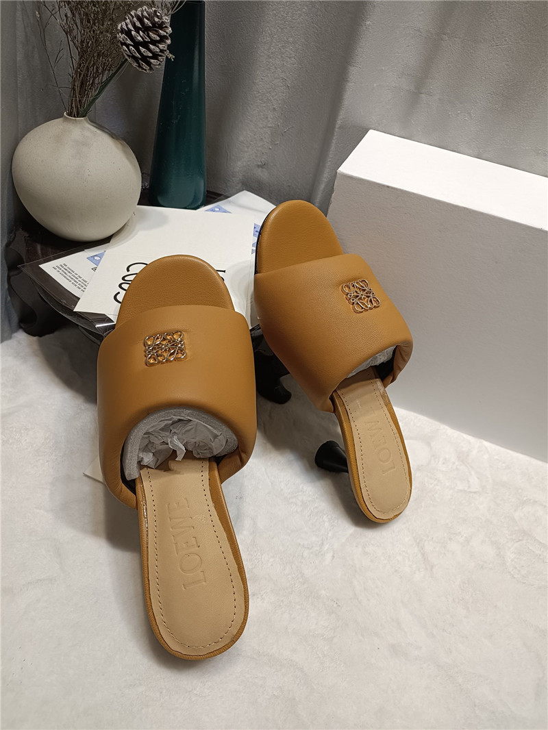 Loewe Anagram Medallion Kitten-Heel Mules in Brown
