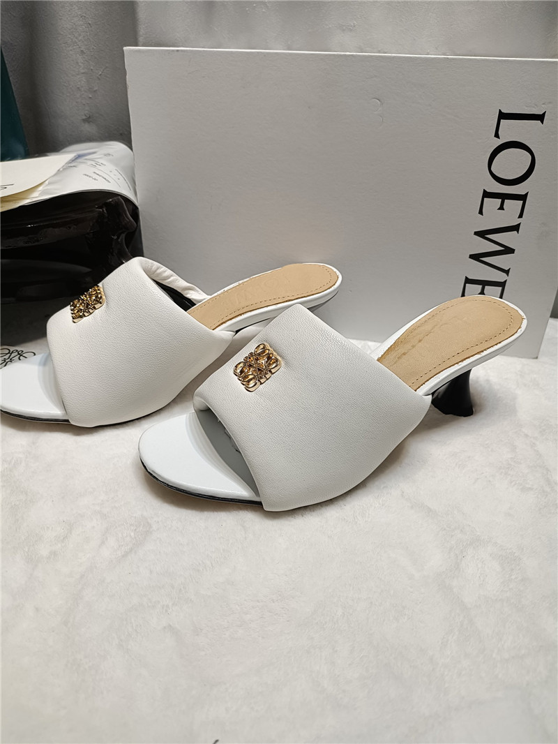Loewe Anagram Medallion Kitten-Heel Mules in White