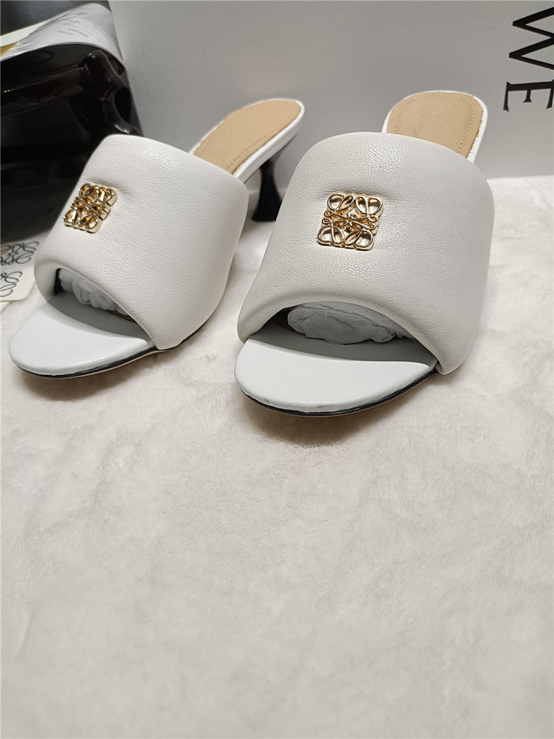 Loewe Anagram Medallion Kitten-Heel Mules in White