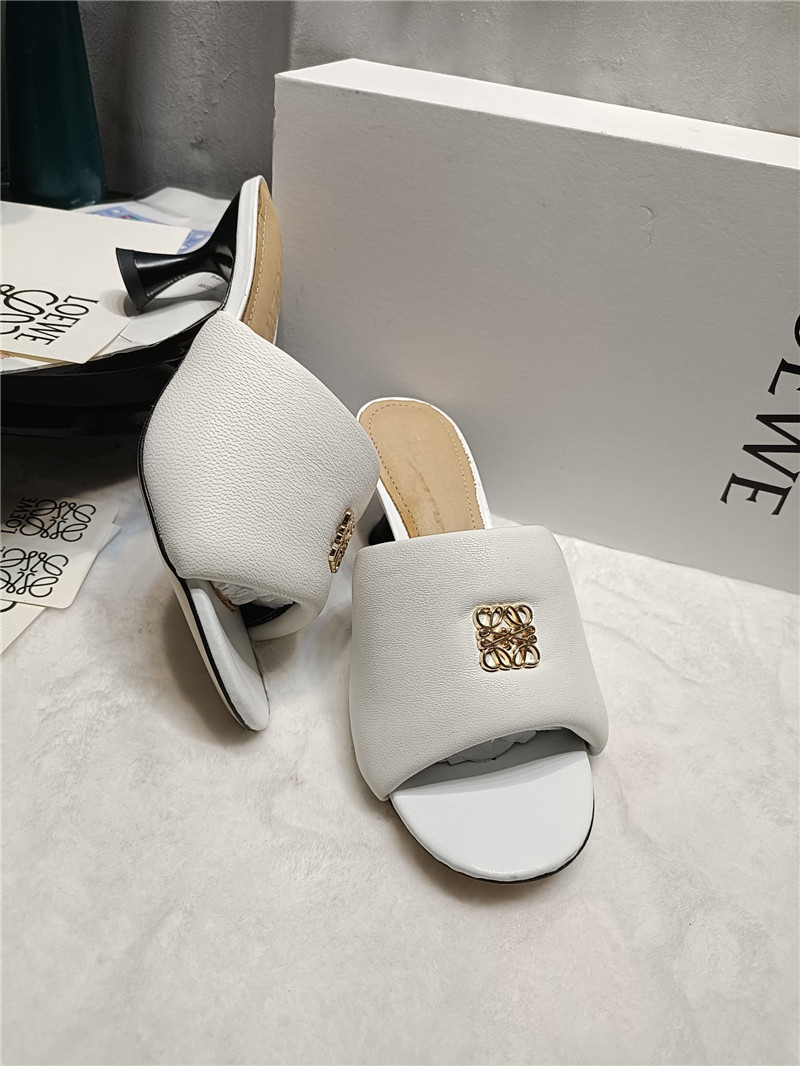 Loewe Anagram Medallion Kitten-Heel Mules in White