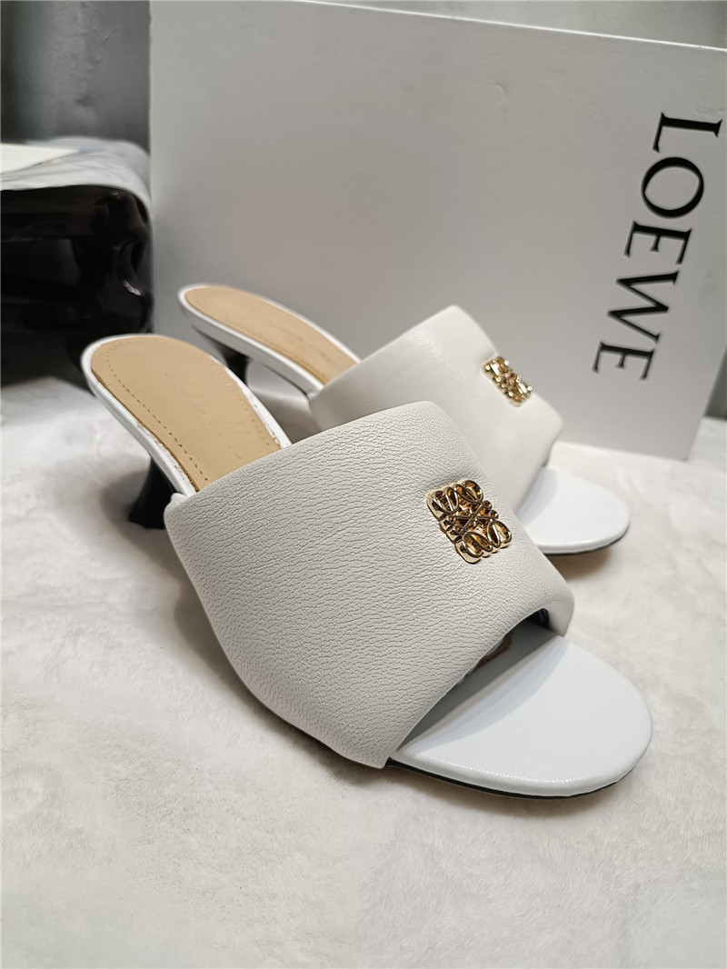 Loewe Anagram Medallion Kitten-Heel Mules in White