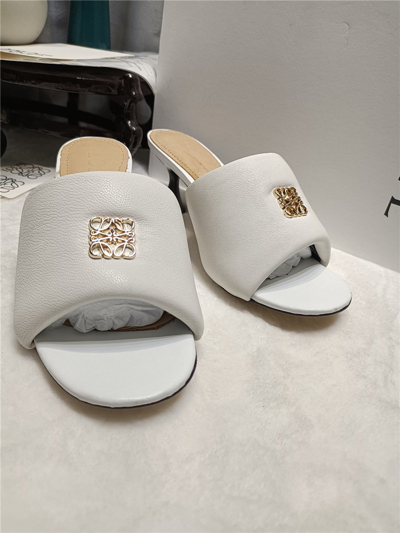 Loewe Anagram Medallion Kitten-Heel Mules in White
