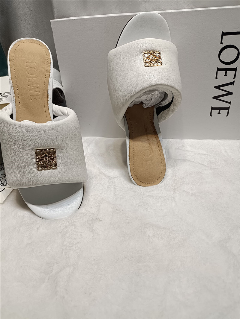 Loewe Anagram Medallion Kitten-Heel Mules in White