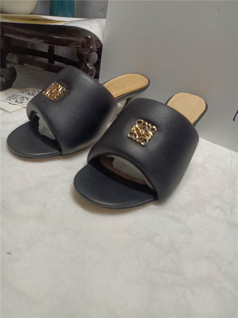 Loewe Anagram Medallion Kitten-Heel Mules in Black