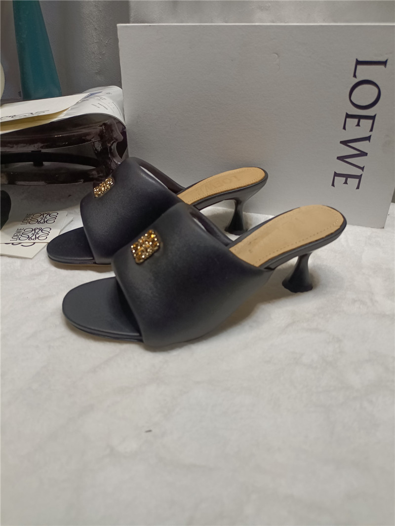 Loewe Anagram Medallion Kitten-Heel Mules in Black