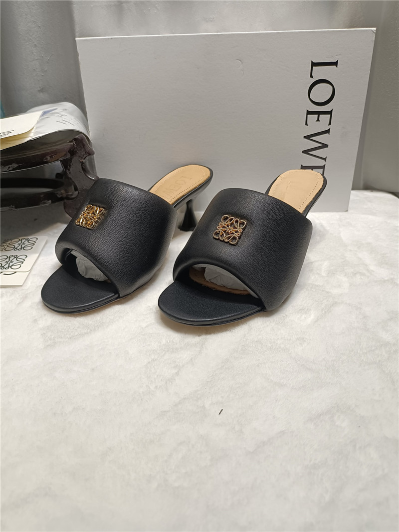 Loewe Anagram Medallion Kitten-Heel Mules in Black