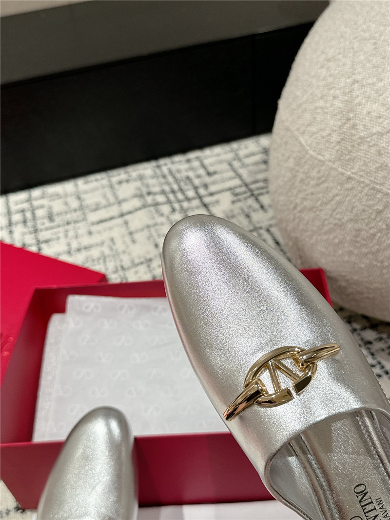 Va1e*ntin0 garavani vlogo signature leather mules silver