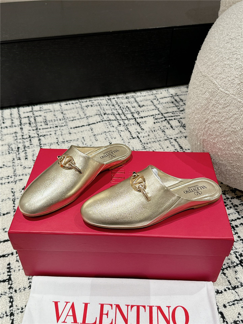 Valentino Garavani VLogo Signature Leather Mules Gold